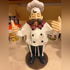 Vintage Polystone Kitchen Chef Wine Bottle Holder with Black and White Outfit